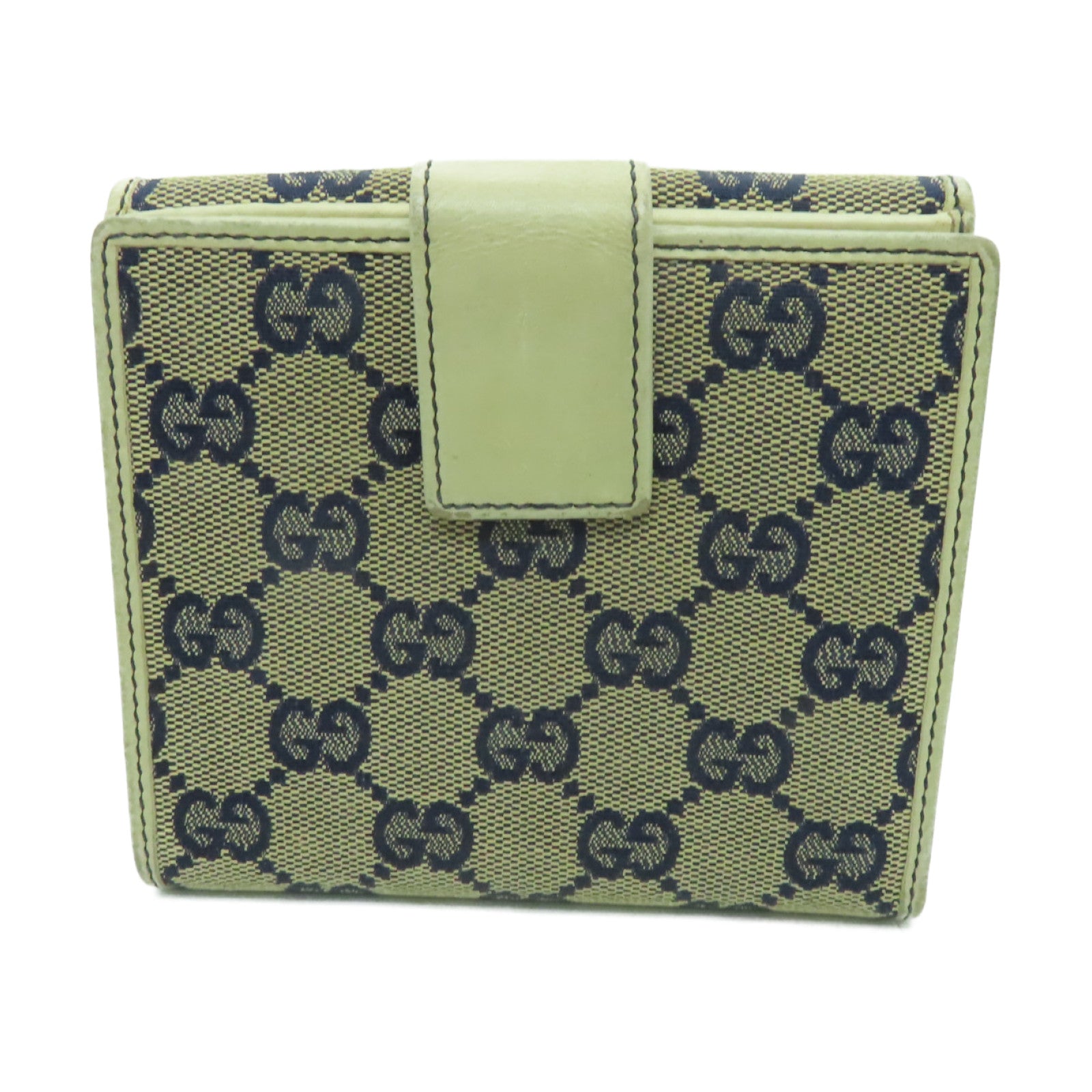 GUCCI 帆布/皮革Wallet金扣錢包白色/藍色