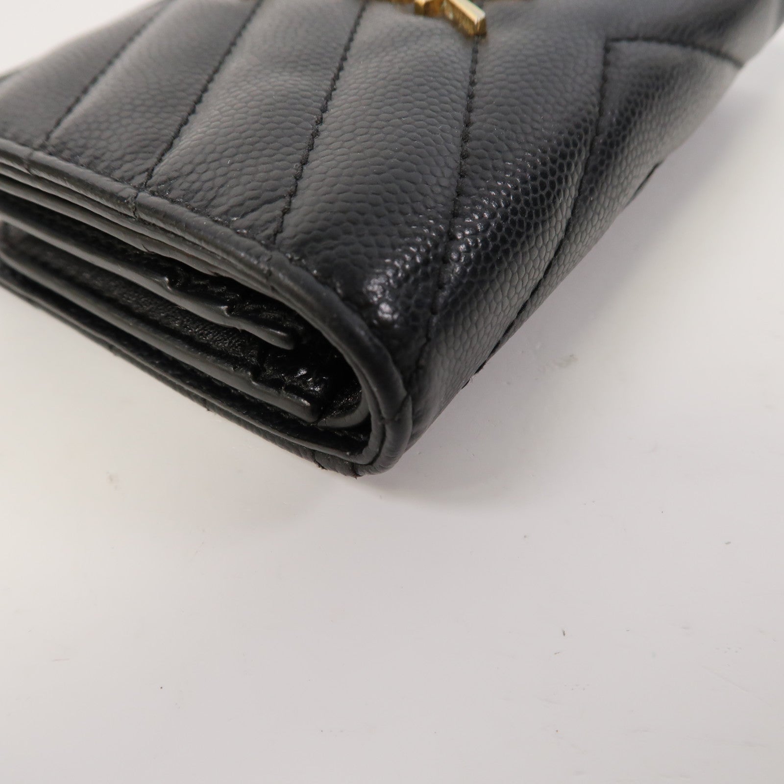 SAINT LAURENT 斜紋牛皮皮革Wallet金扣錢包黑色