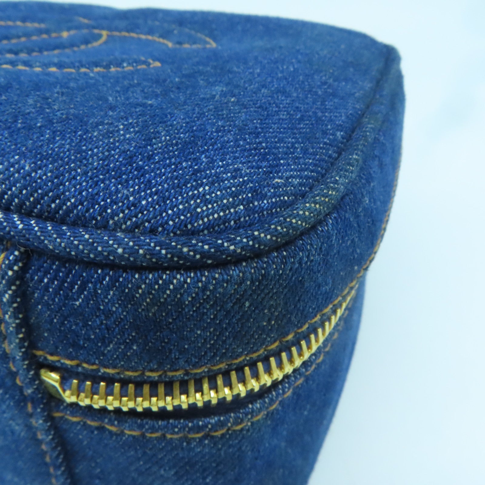 CHANEL 牛仔布Vintage Shoulder金扣手挽肩背两用袋蓝色