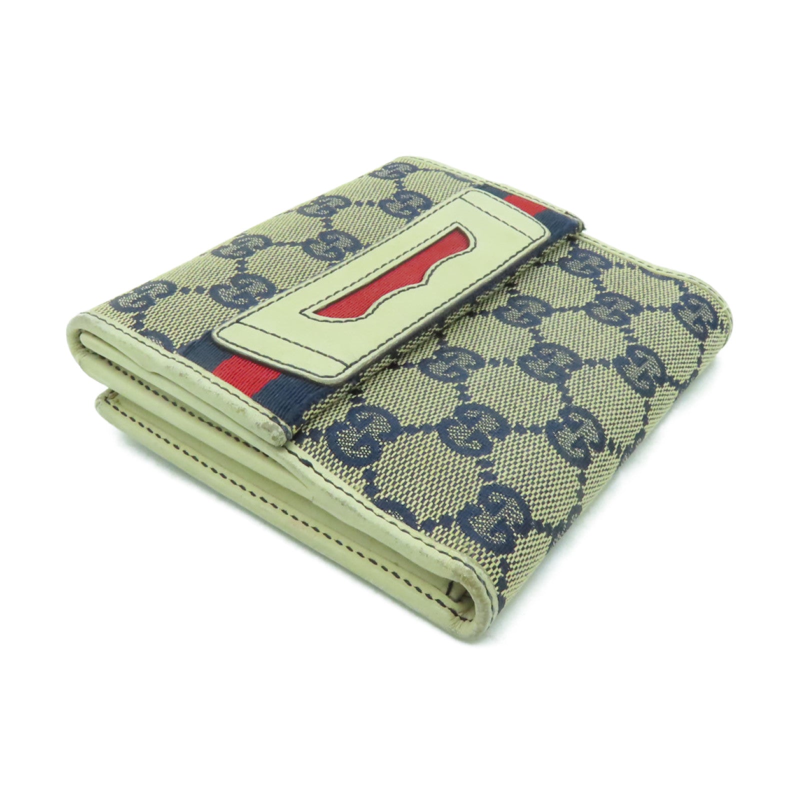 GUCCI 帆布/皮革Wallet金扣錢包白色/藍色