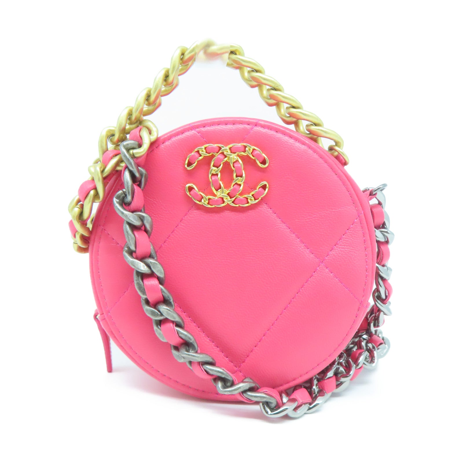 CHANEL 菱格羊皮皮革Shoulder Bag金扣手挽肩背兩用袋粉紅色