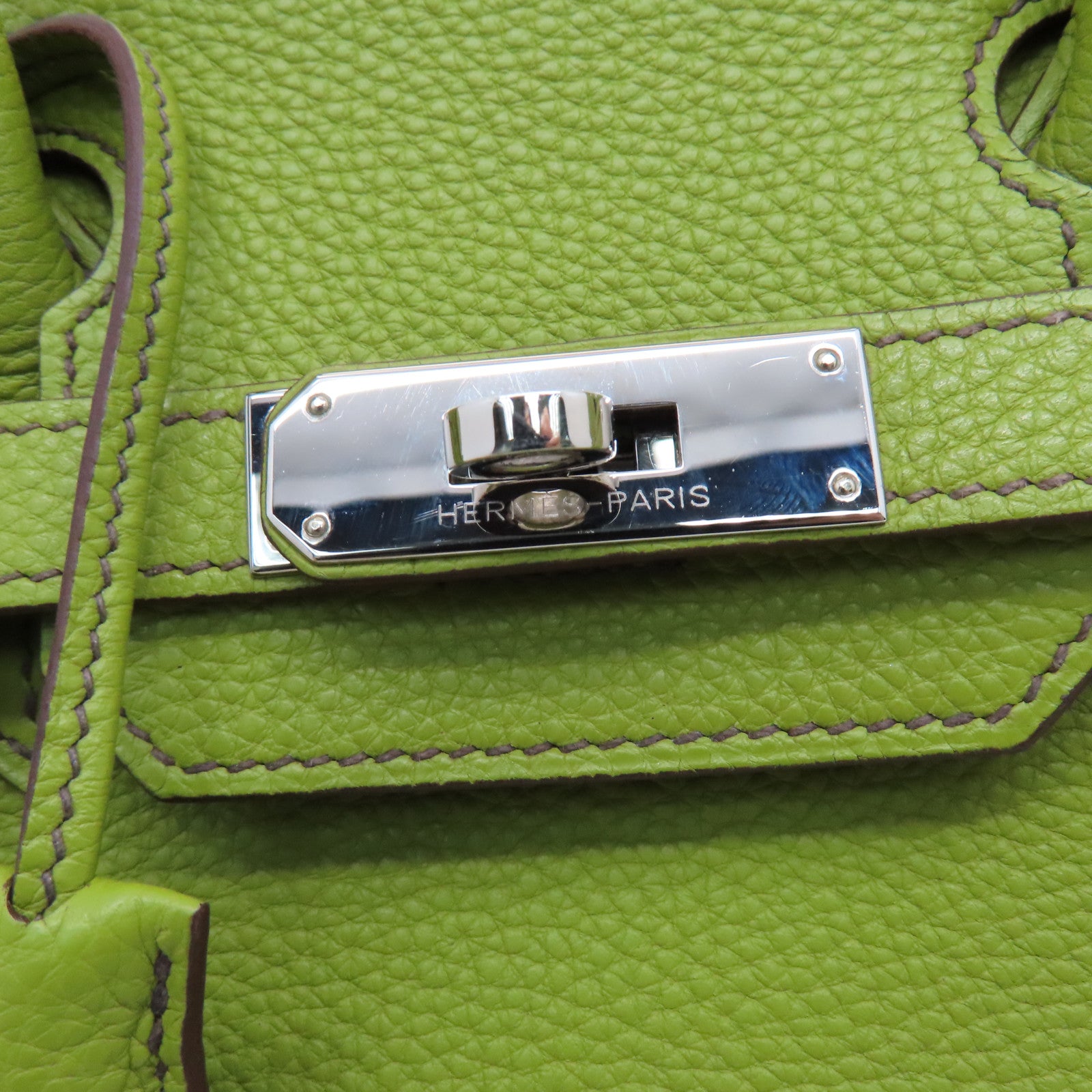HERMES Clemence皮革Birkin 30銀扣手挽袋Vert Anis/綠色