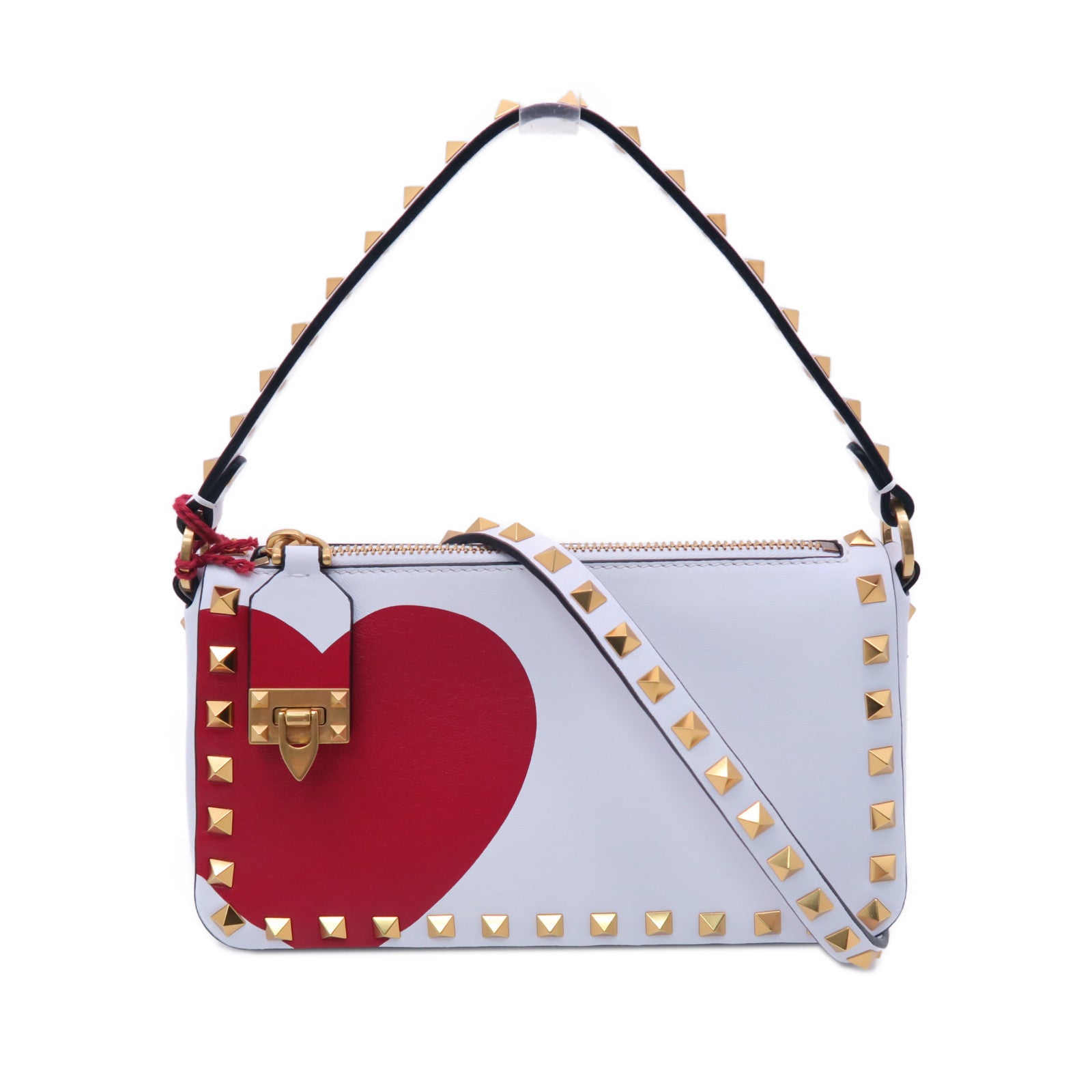Valentino 牛皮皮革Shoulder Bag金扣手挽肩背兩用袋白色/紅色