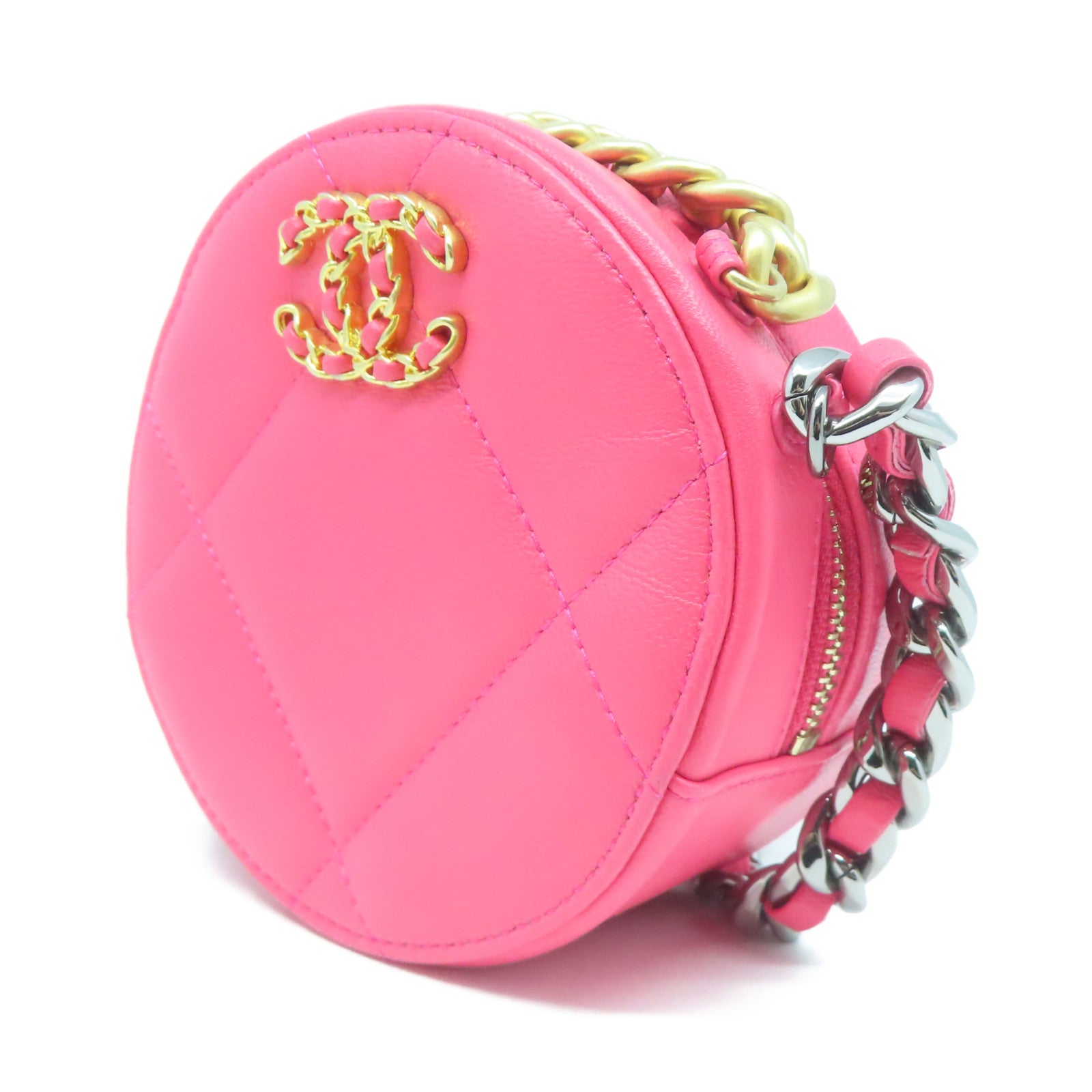 CHANEL 菱格羊皮皮革Shoulder Bag金扣手挽肩背兩用袋粉紅色