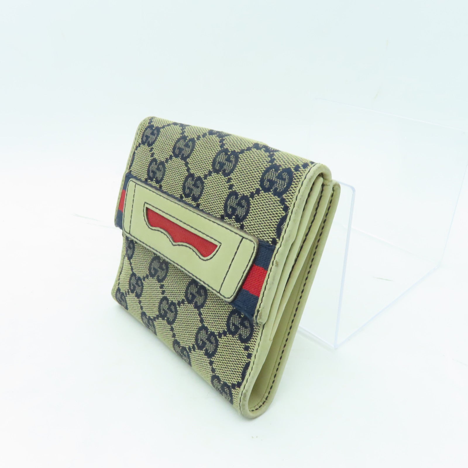 GUCCI 帆布/皮革Wallet金扣錢包白色/藍色