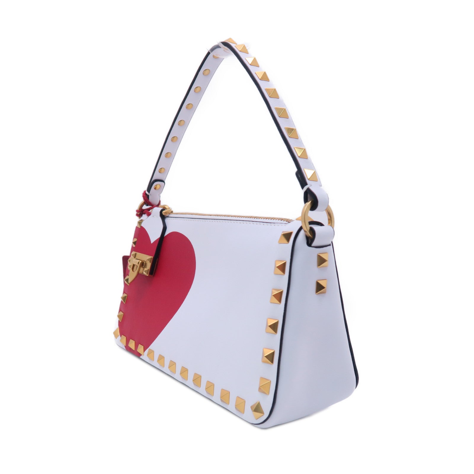 Valentino 牛皮皮革Shoulder Bag金扣手挽肩背兩用袋白色/紅色