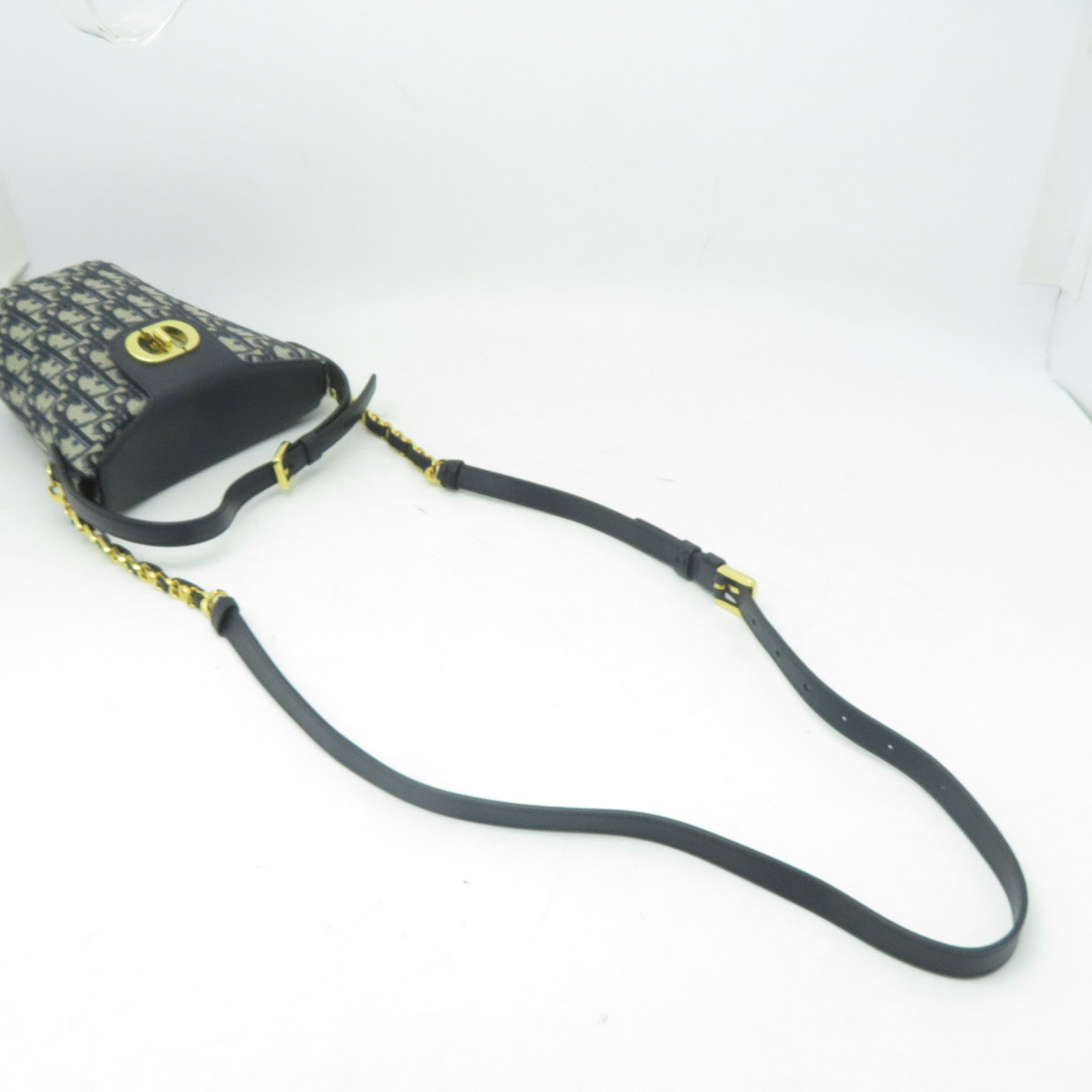 Dior 帆布Shoulder Bag金扣手挽肩背兩用袋藍色