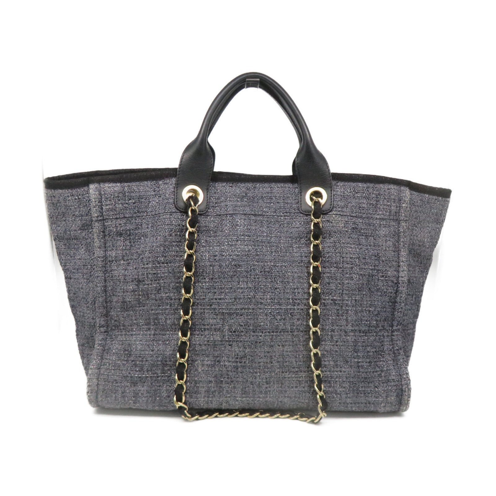 CHANEL Canvas 2Way Shoulder Bag Gold Buckle Chain Belt Handle Shoulder Bag Dark Blue