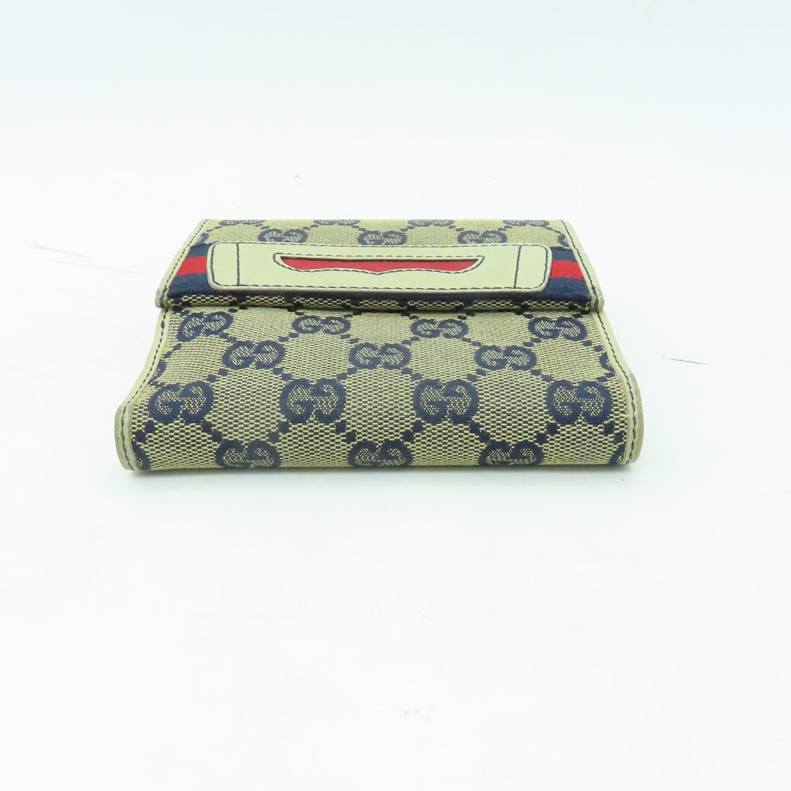 GUCCI 帆布/皮革Wallet金扣錢包白色/藍色