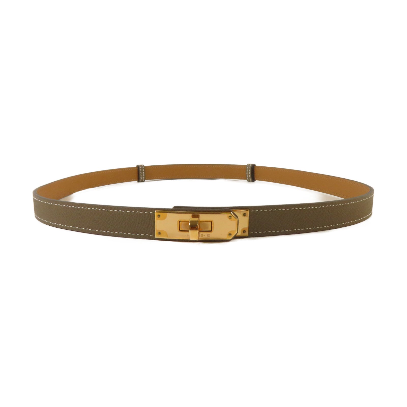HERMES Epsom皮革Kelly Belt金扣皮帶Etoupe大象灰色