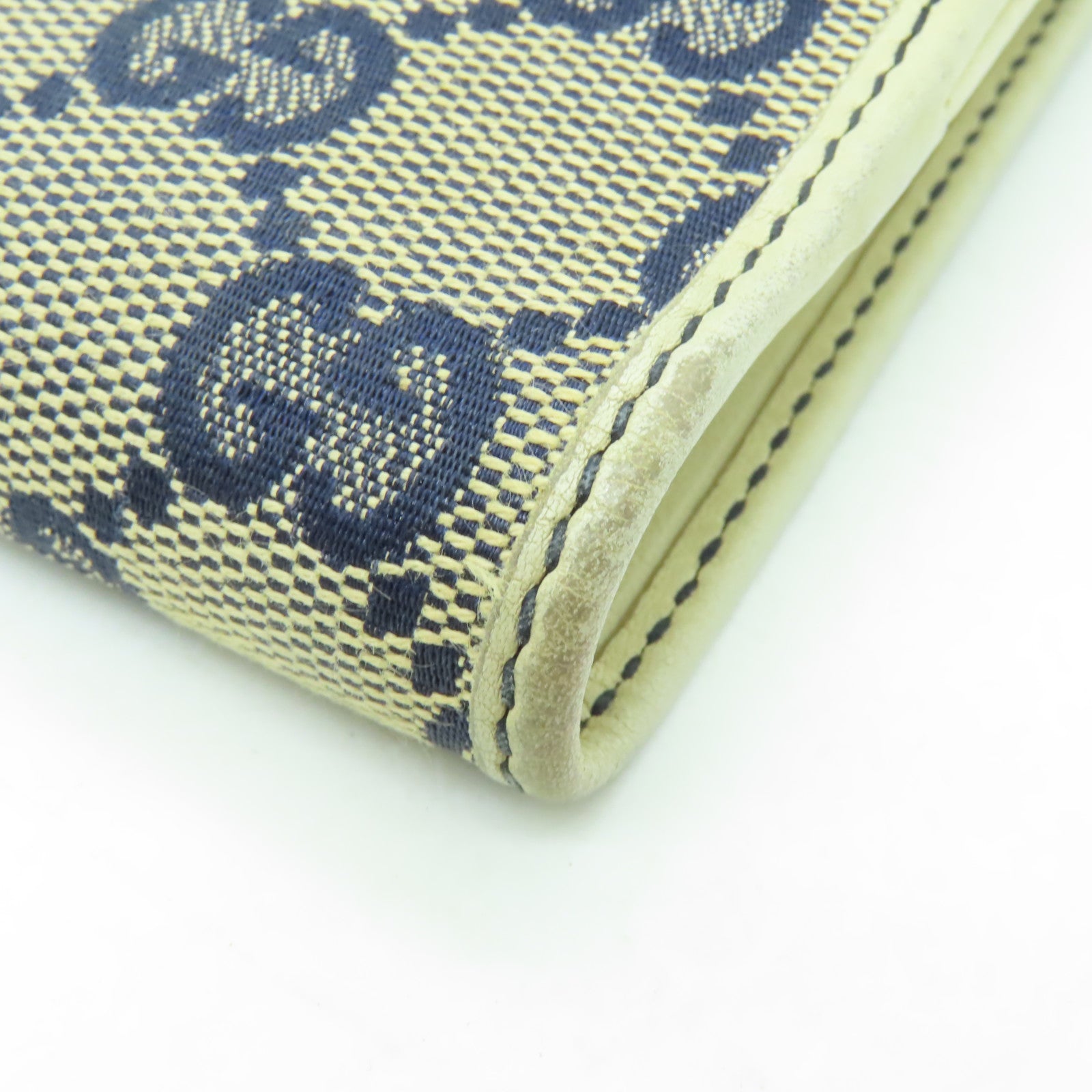 GUCCI 帆布/皮革Wallet金扣錢包白色/藍色