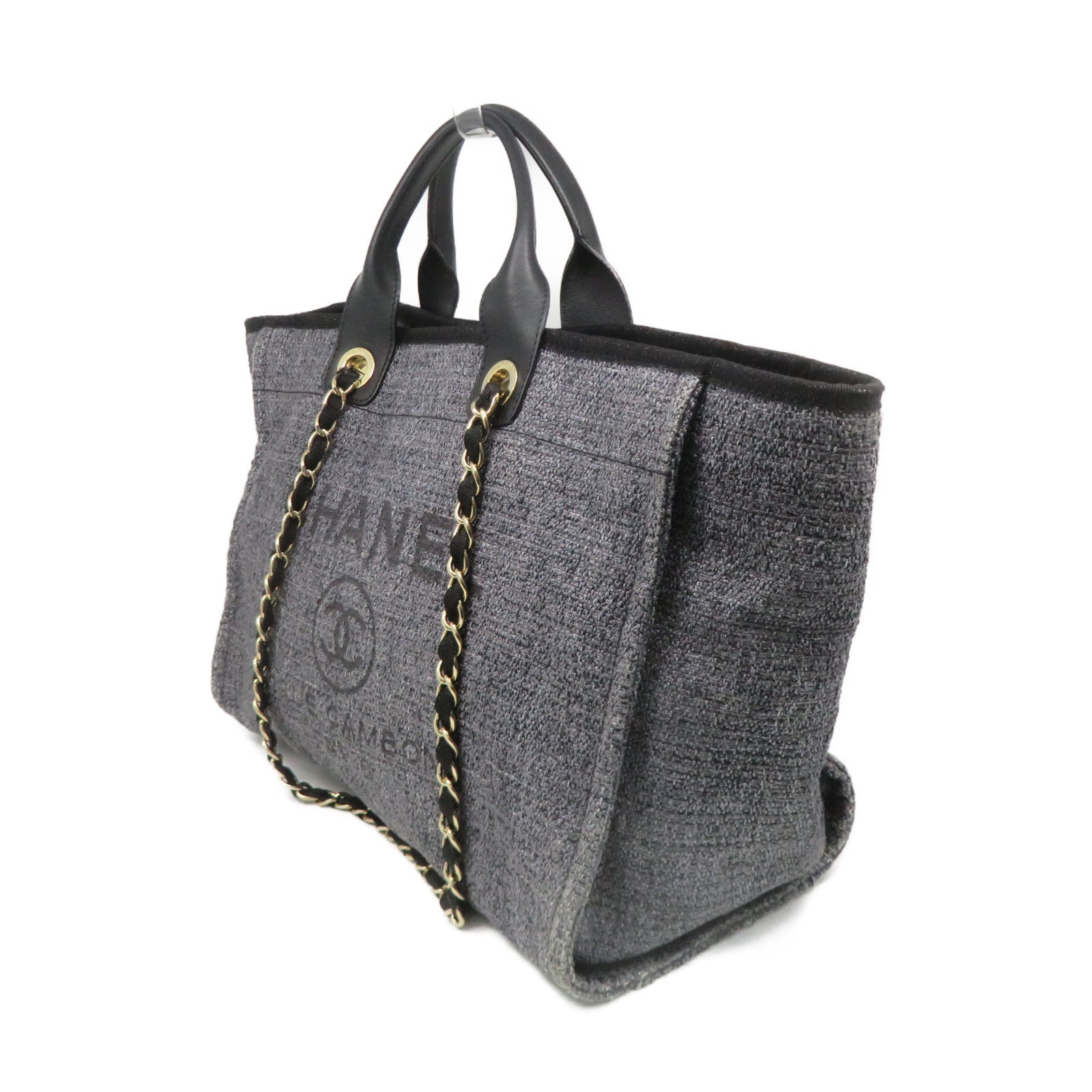 CHANEL Canvas 2Way Shoulder Bag Gold Buckle Chain Belt Handle Shoulder Bag Dark Blue