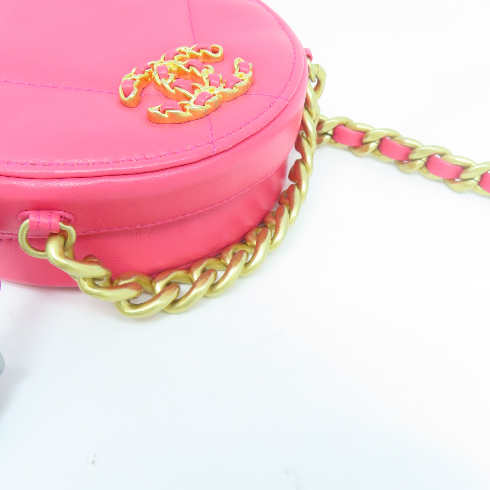 CHANEL 菱格羊皮皮革Shoulder Bag金扣手挽肩背兩用袋粉紅色