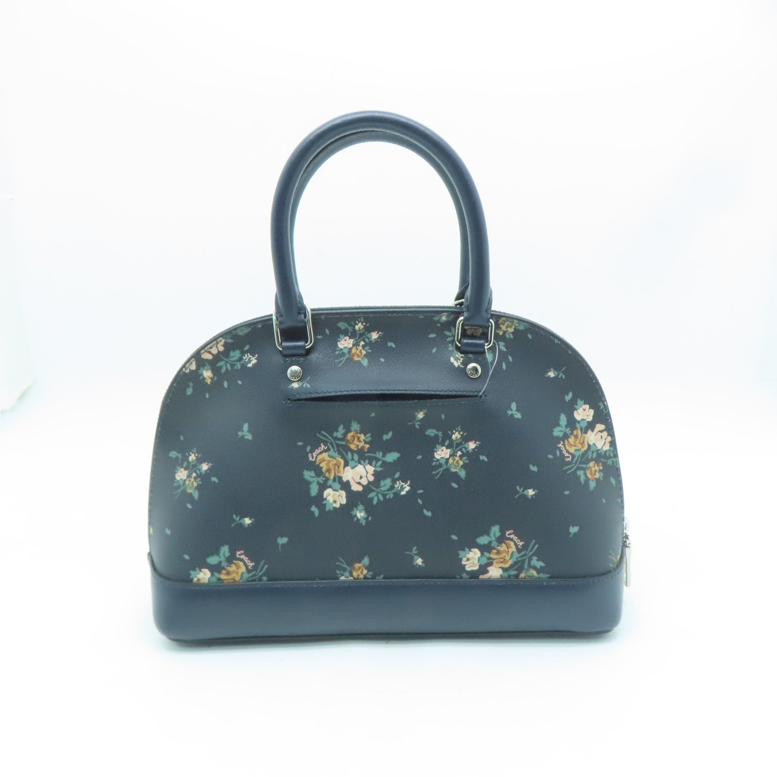 COACH 涂层帆布/牛皮皮革Shoulder Bag银扣手挽肩背两用袋深蓝色