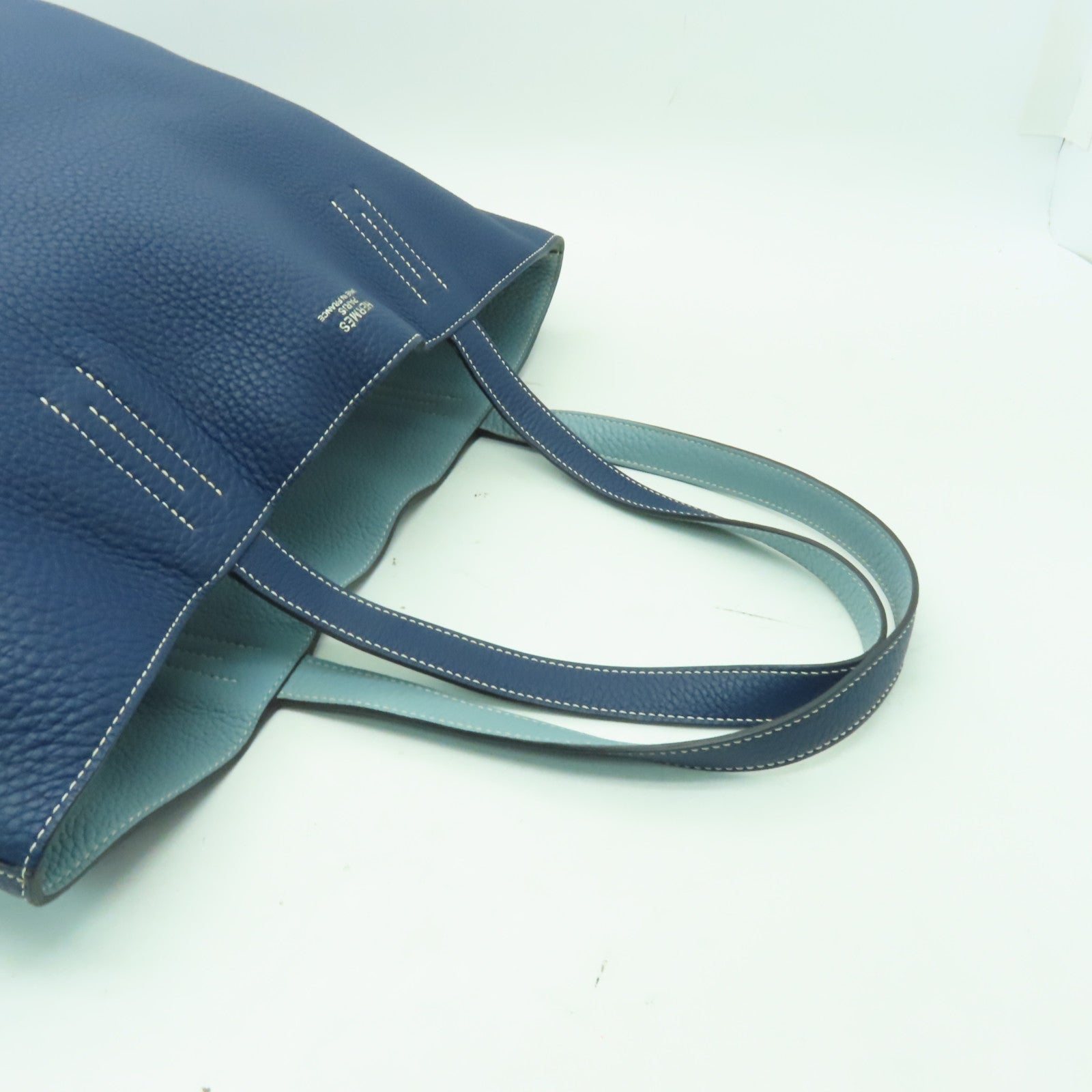 HERMES Clemence皮革Double Sens手挽袋深藍色