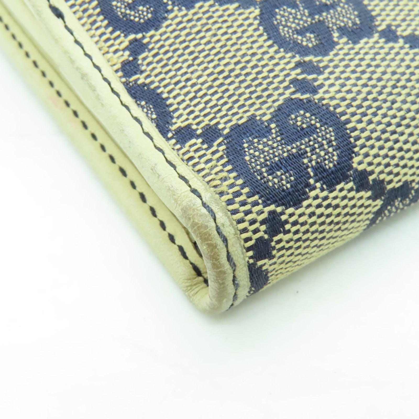 GUCCI 帆布/皮革Wallet金扣錢包白色/藍色