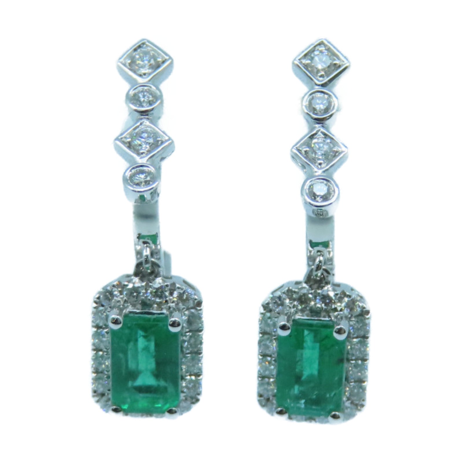 JEWELRY 18K白金Emerald Earrings 1.24ct綠寶石/0.40ct鑽石耳環綠色