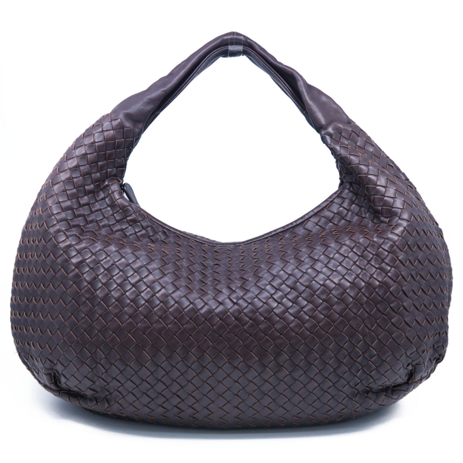 BOTTEGA VENETA 織紋皮革Hobo銀扣肩背袋啡色