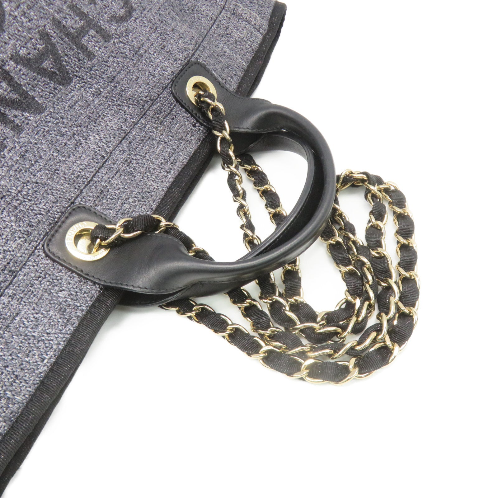 CHANEL Canvas 2Way Shoulder Bag Gold Buckle Chain Belt Handle Shoulder Bag Dark Blue