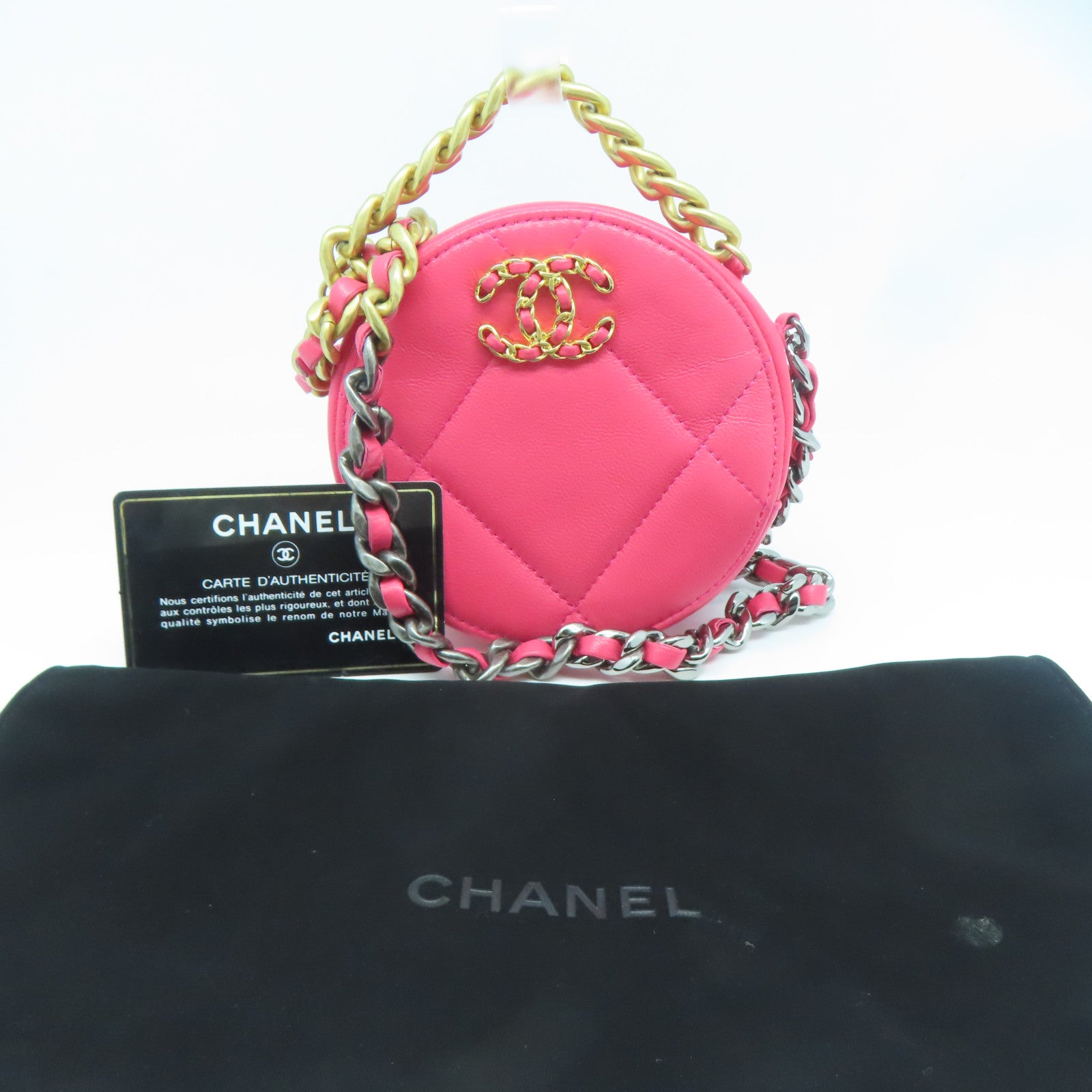 CHANEL 菱格羊皮皮革Shoulder Bag金扣手挽肩背兩用袋粉紅色