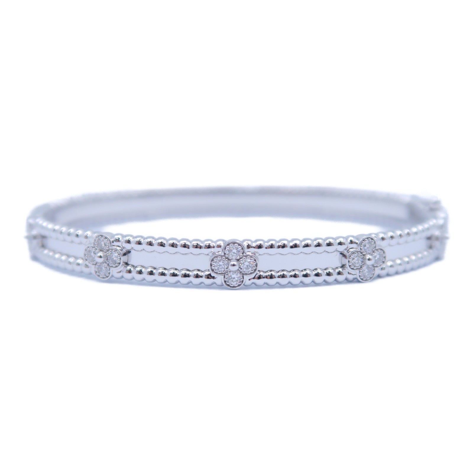 Van Cleef & Arpels 18K白金Perlee Sweet Clovers 0.68ct鑽石手鐲