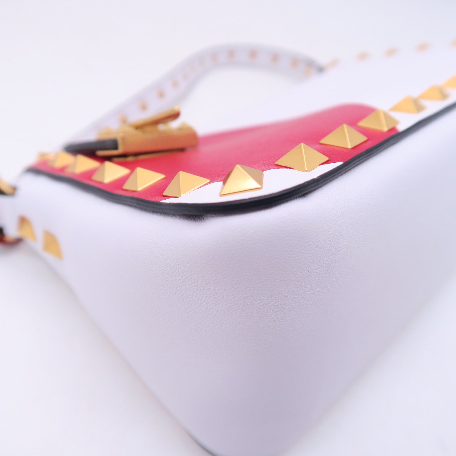 Valentino 牛皮皮革Shoulder Bag金扣手挽肩背兩用袋白色/紅色
