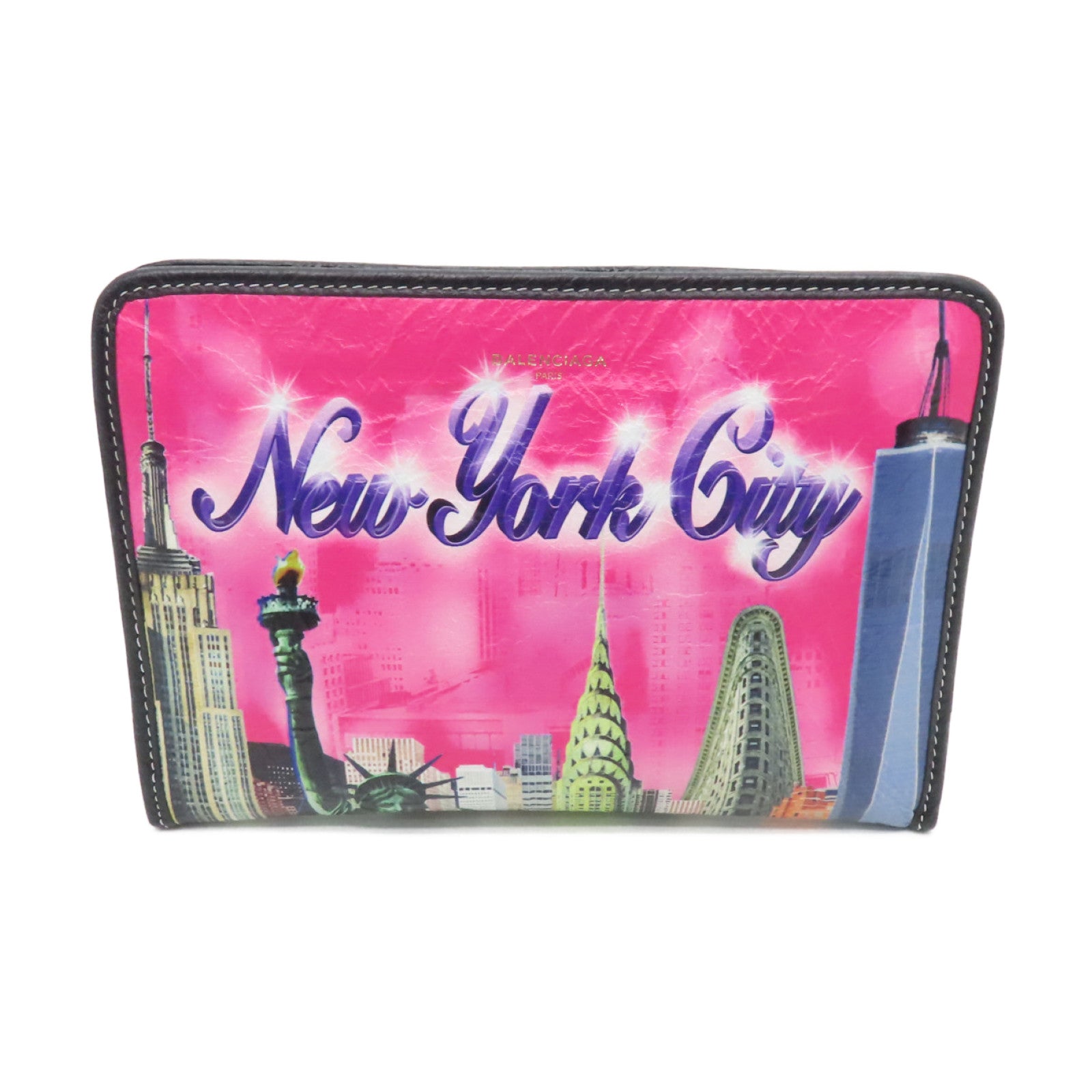 BALENCIAGA Cowhide Leather Clutch Silver Buckle Clutch Colorful