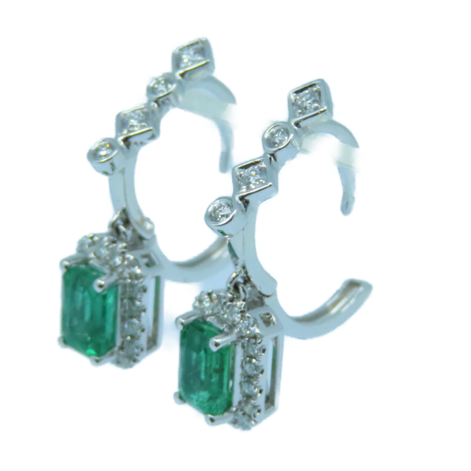 JEWELRY 18K白金Emerald Earrings 1.24ct綠寶石/0.40ct鑽石耳環綠色