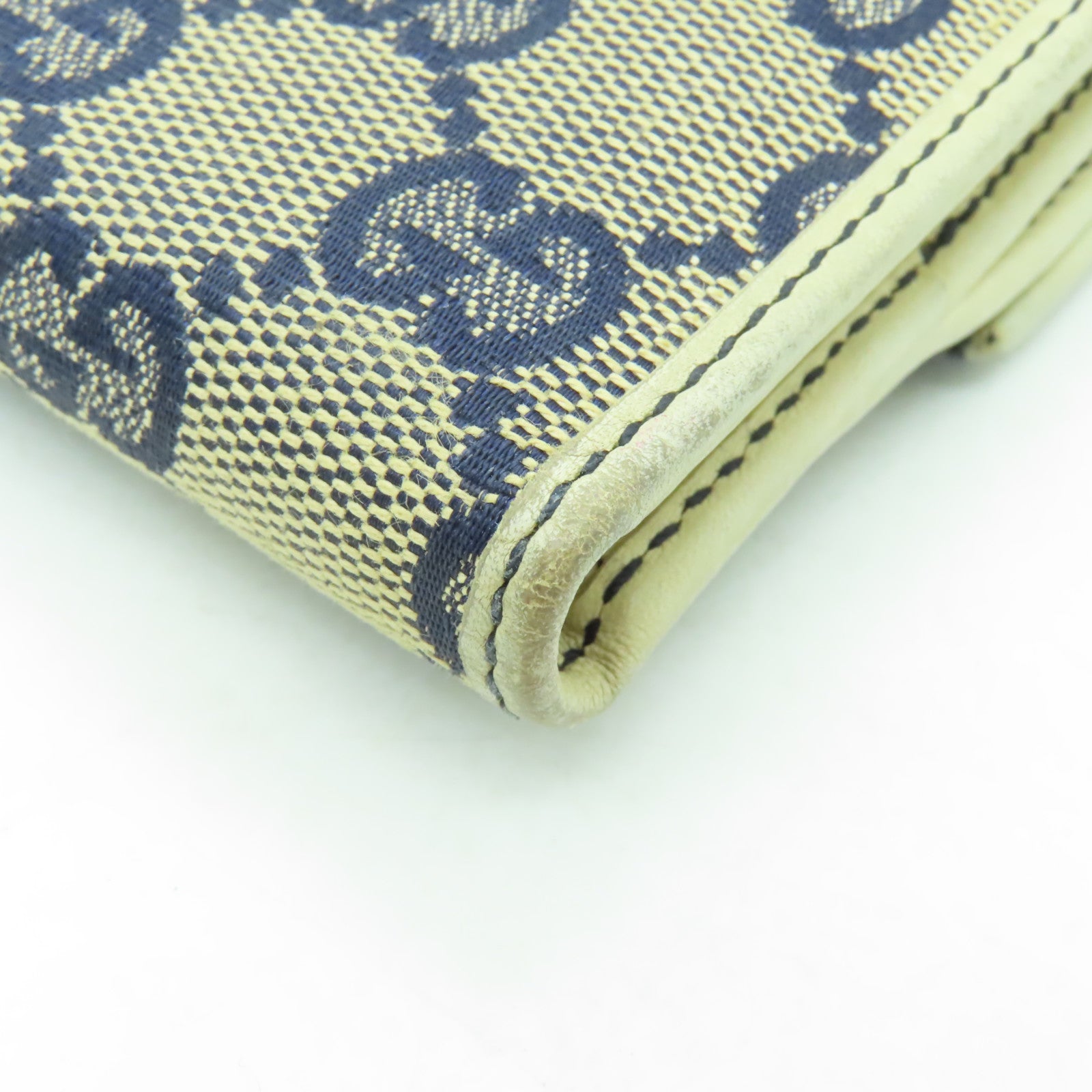 GUCCI 帆布/皮革Wallet金扣錢包白色/藍色