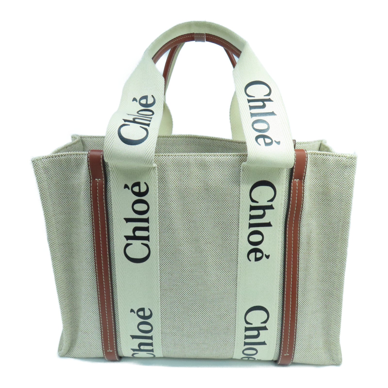 Chloe 帆布Medium Woody Tote Bag手挽袋白色/啡色