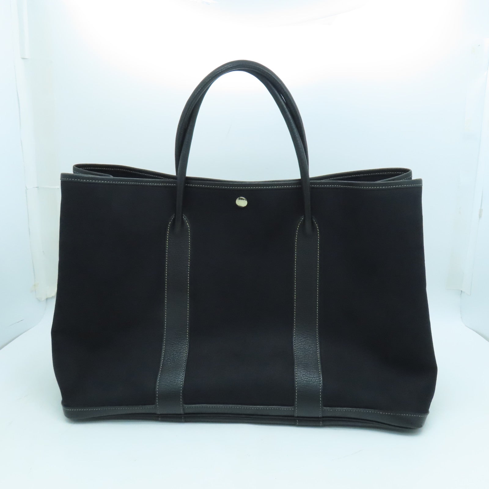 HERMES 帆布Garden Party GM銀扣手挽袋