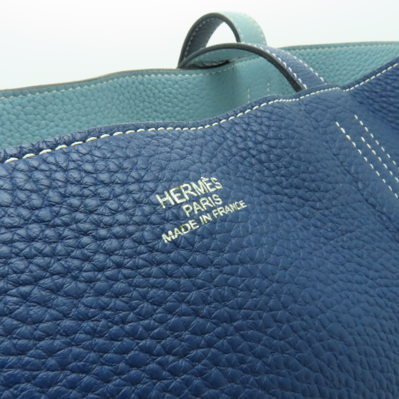 HERMES Clemence皮革Double Sens手挽袋深藍色