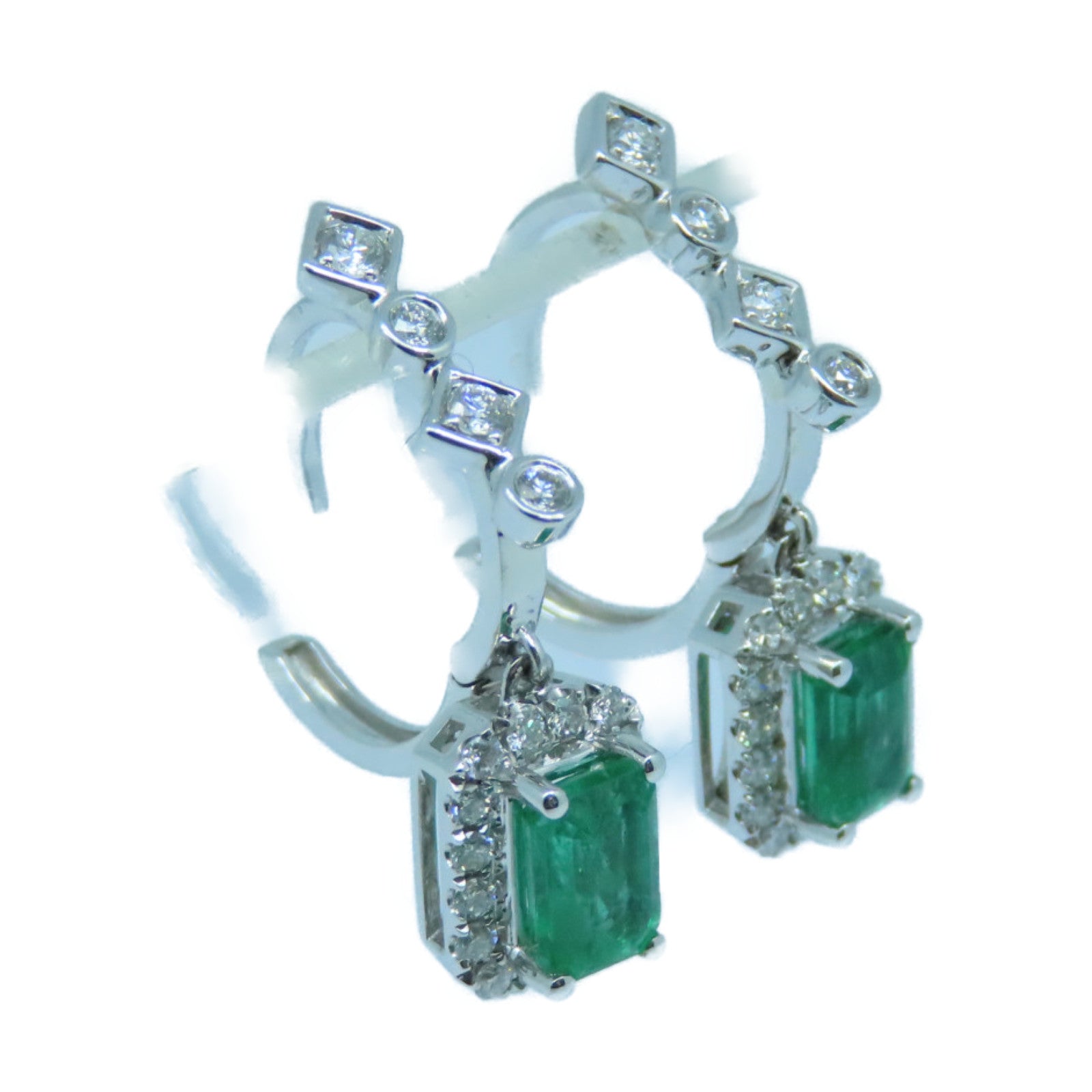 JEWELRY 18K白金Emerald Earrings 1.24ct綠寶石/0.40ct鑽石耳環綠色