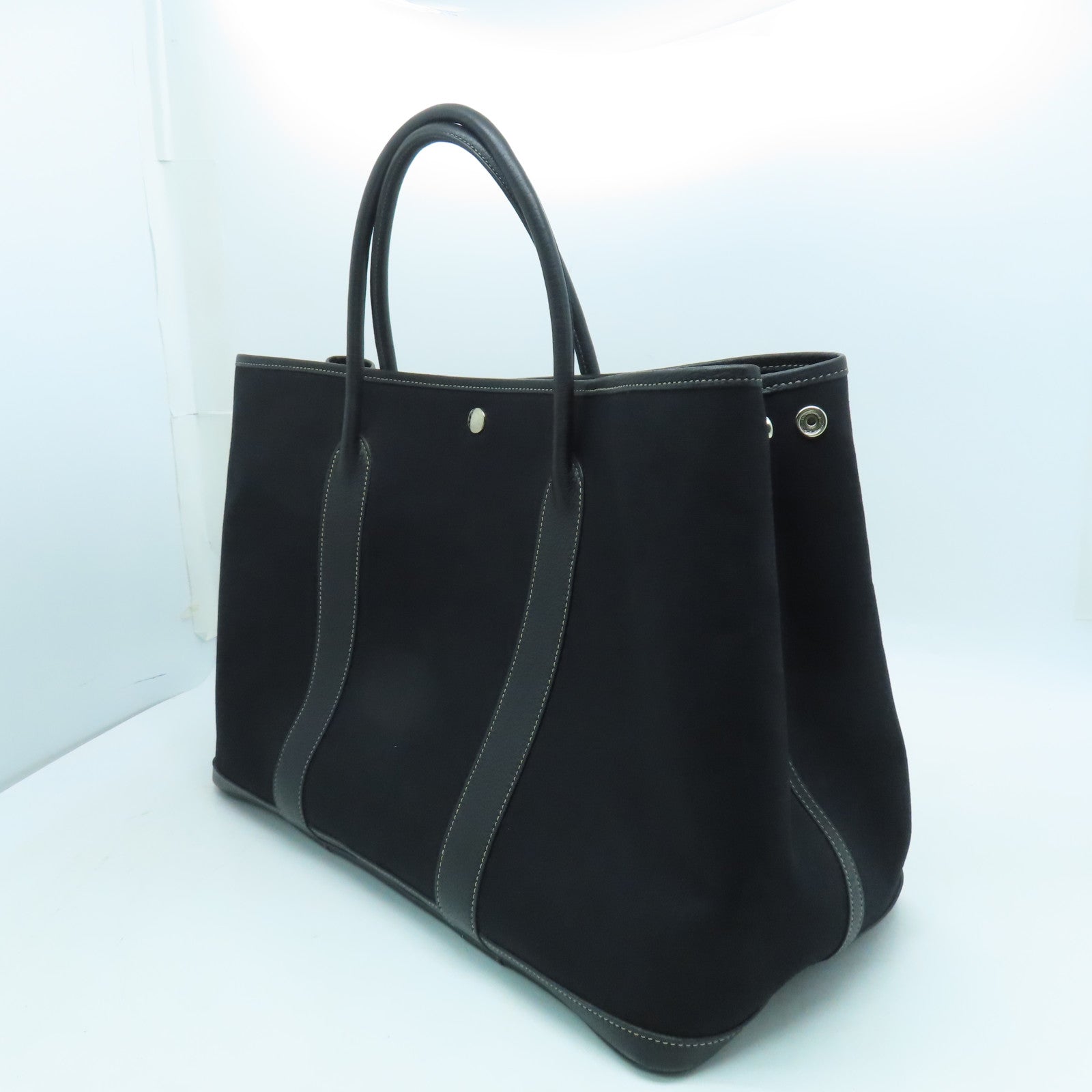 HERMES 帆布Garden Party GM銀扣手挽袋