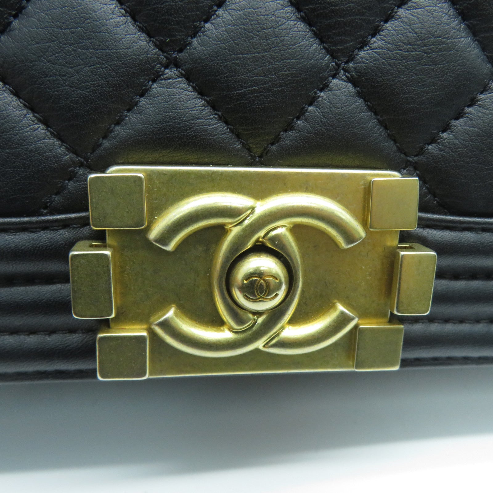 CHANEL 菱格牛皮皮革Boy 25cm金扣鏈帶肩背袋黑色