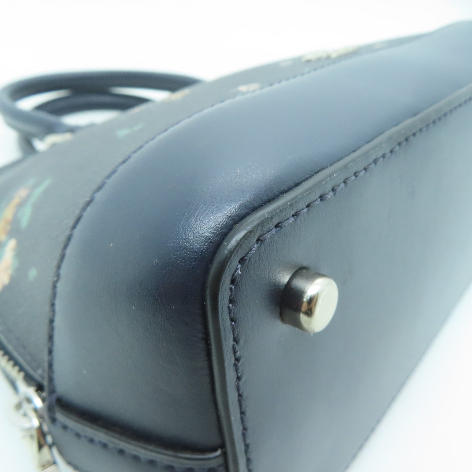 COACH 涂层帆布/牛皮皮革Shoulder Bag银扣手挽肩背两用袋深蓝色