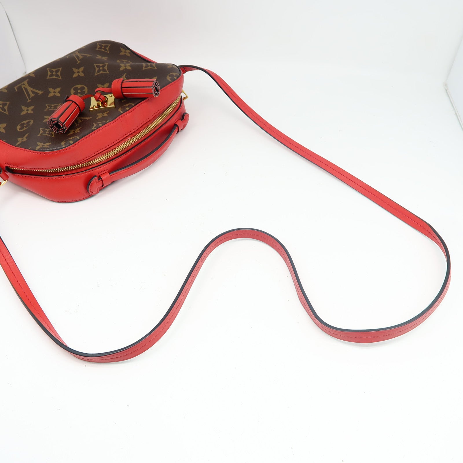 LOUIS VUITTON Monogram Saintonge金扣手挽肩背兩用袋紅色
