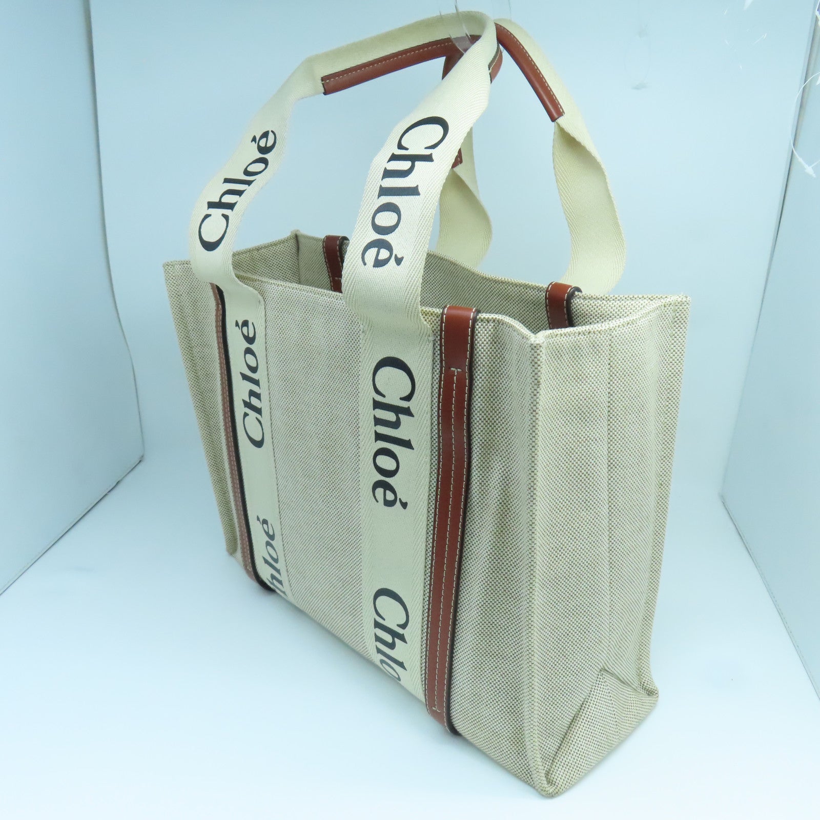 Chloe 帆布Medium Woody Tote Bag手挽袋白色/啡色