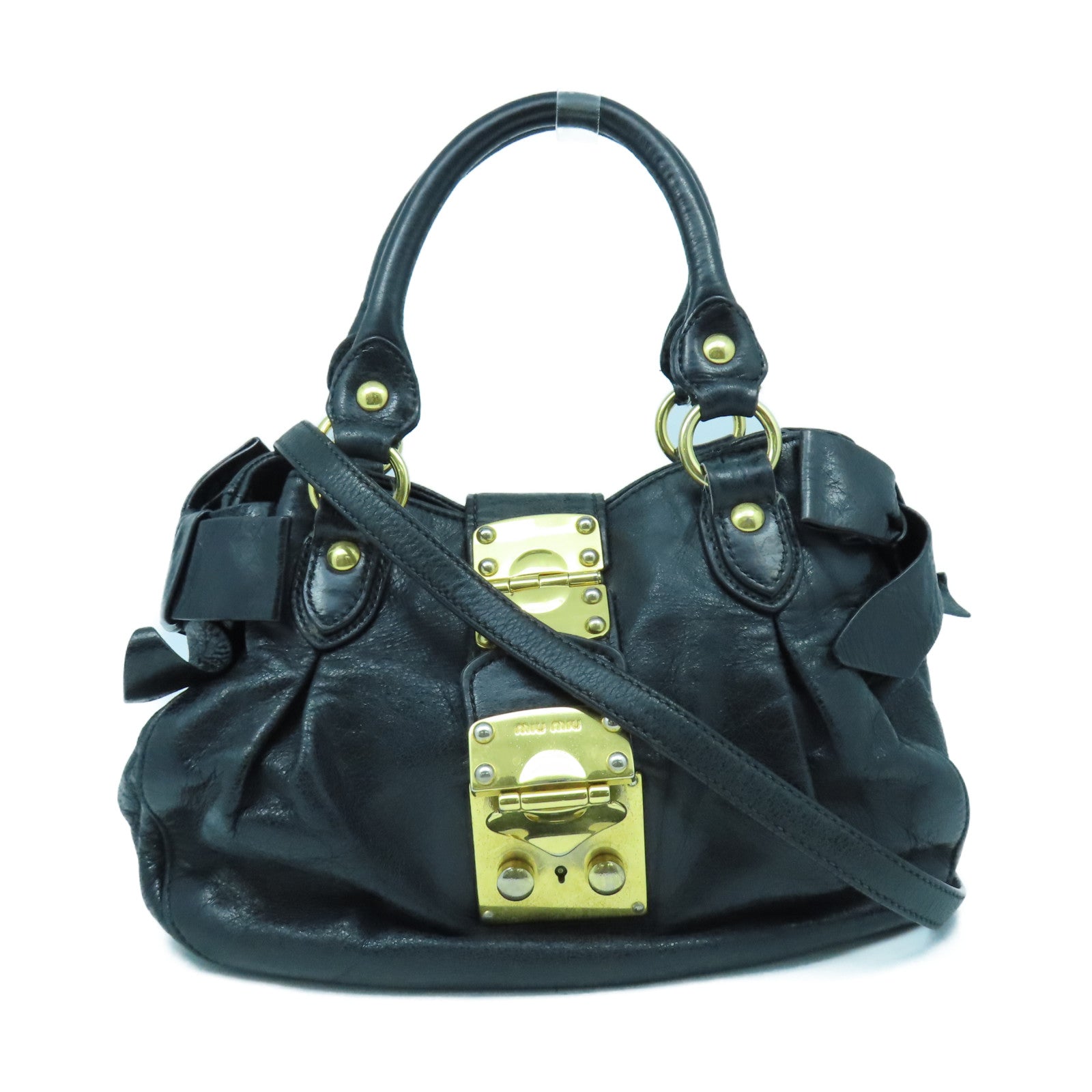 Miu Miu 牛皮皮革2way Shoulder Bag金扣手挽肩背兩用袋黑色