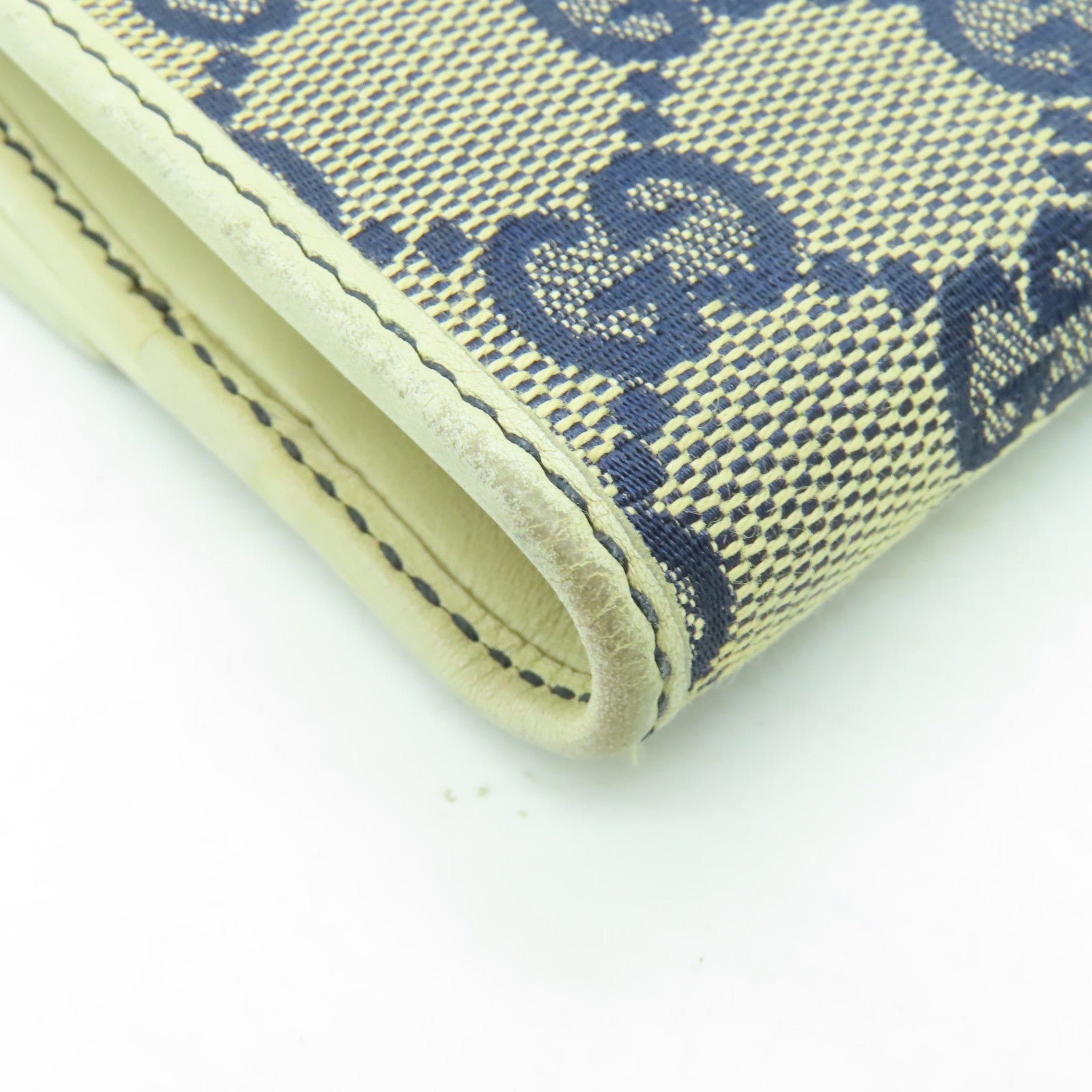 GUCCI 帆布/皮革Wallet金扣錢包白色/藍色