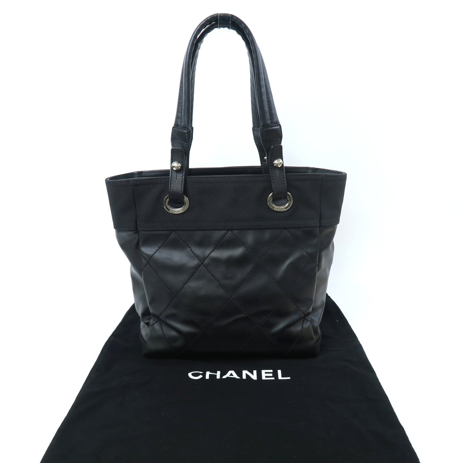 CHANEL 帆布Tote Bag銀扣手挽袋黑色