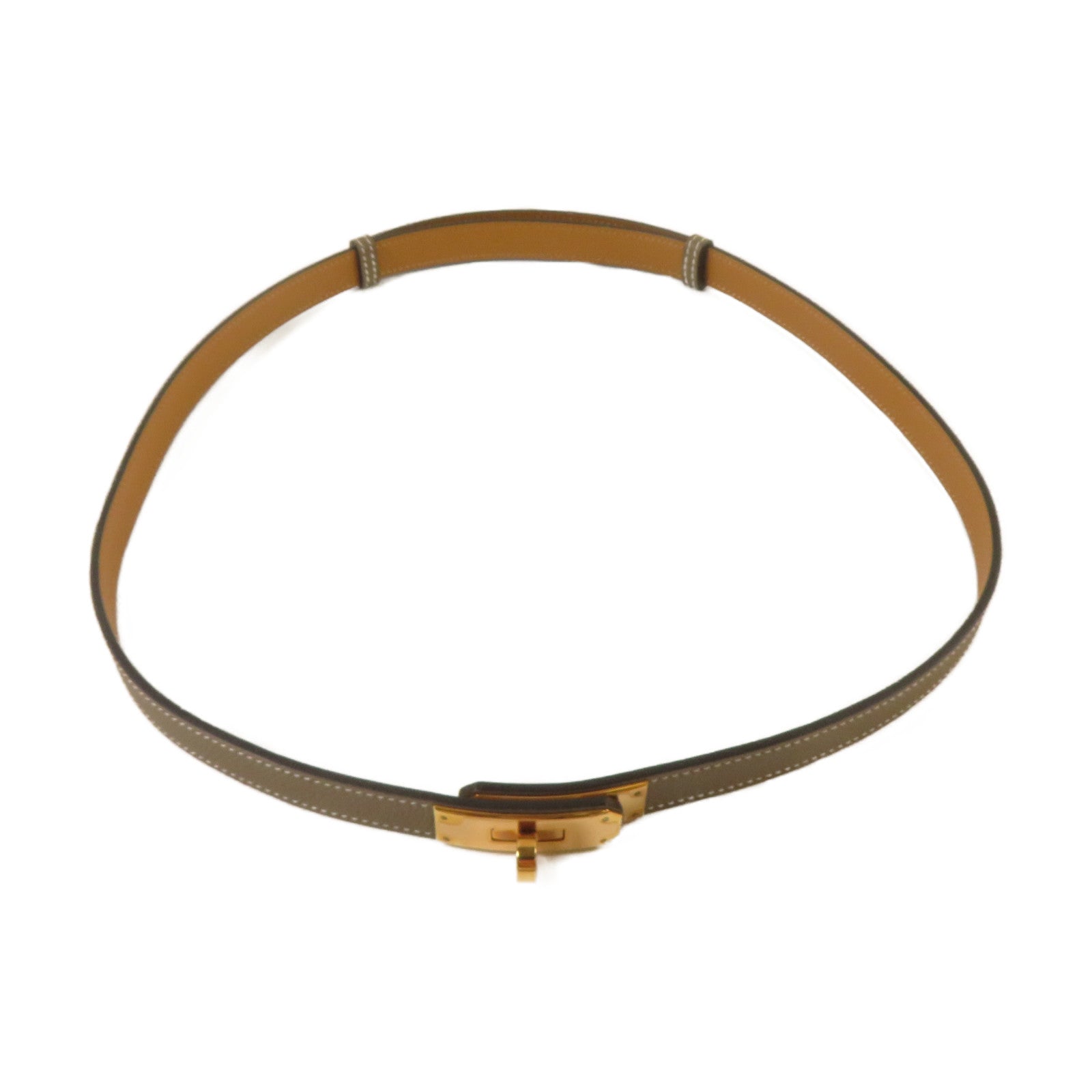 HERMES Epsom皮革Kelly Belt金扣皮帶Etoupe大象灰色