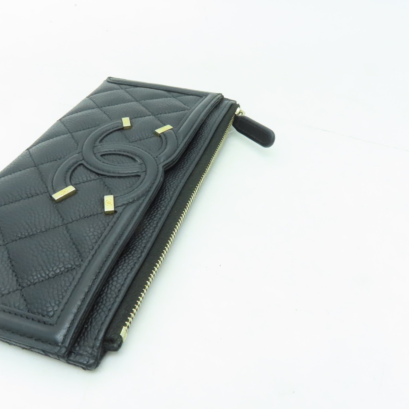 CHANEL Caviar皮革Clutch Bag金扣手拿包黒色