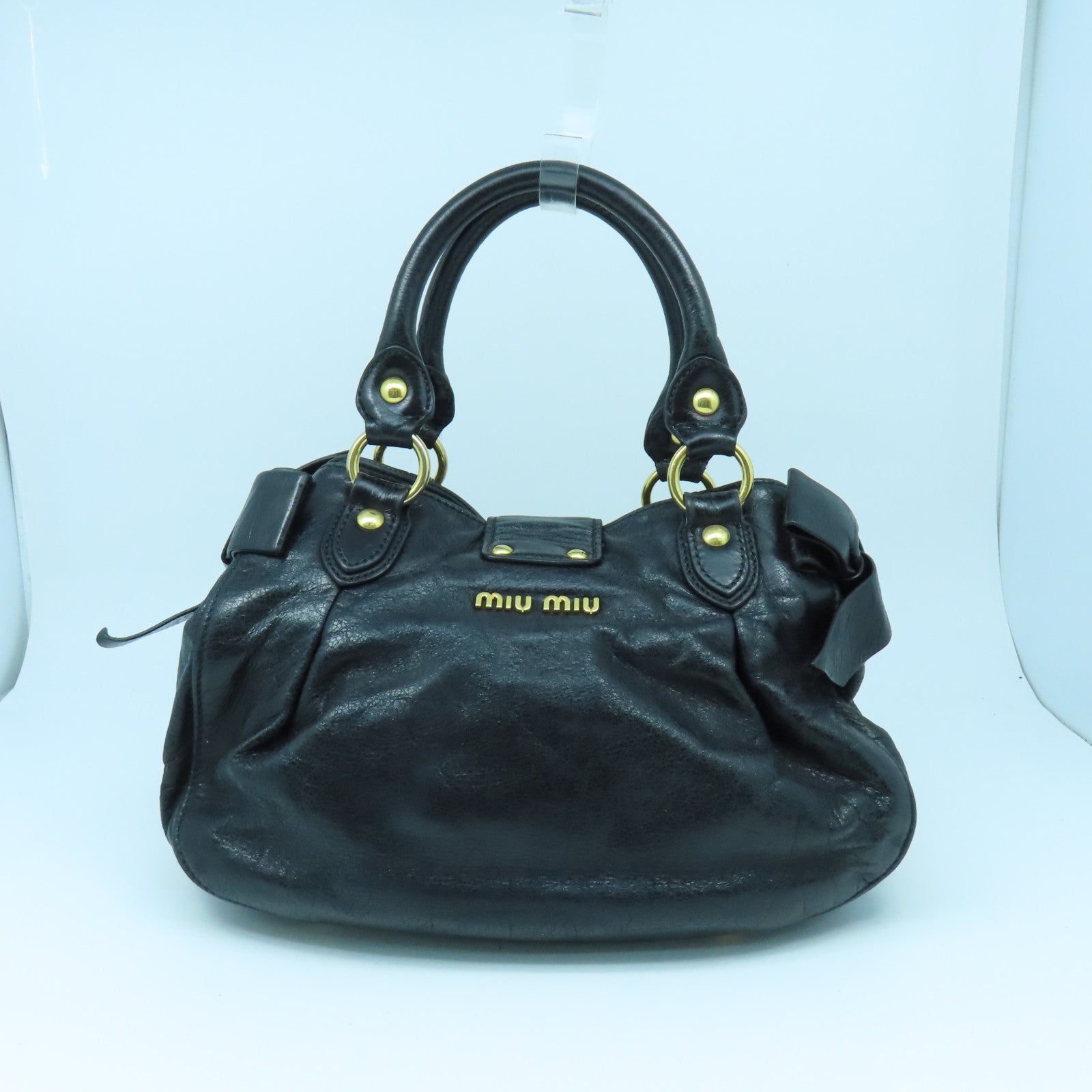 Miu Miu 牛皮皮革2way Shoulder Bag金扣手挽肩背兩用袋黑色