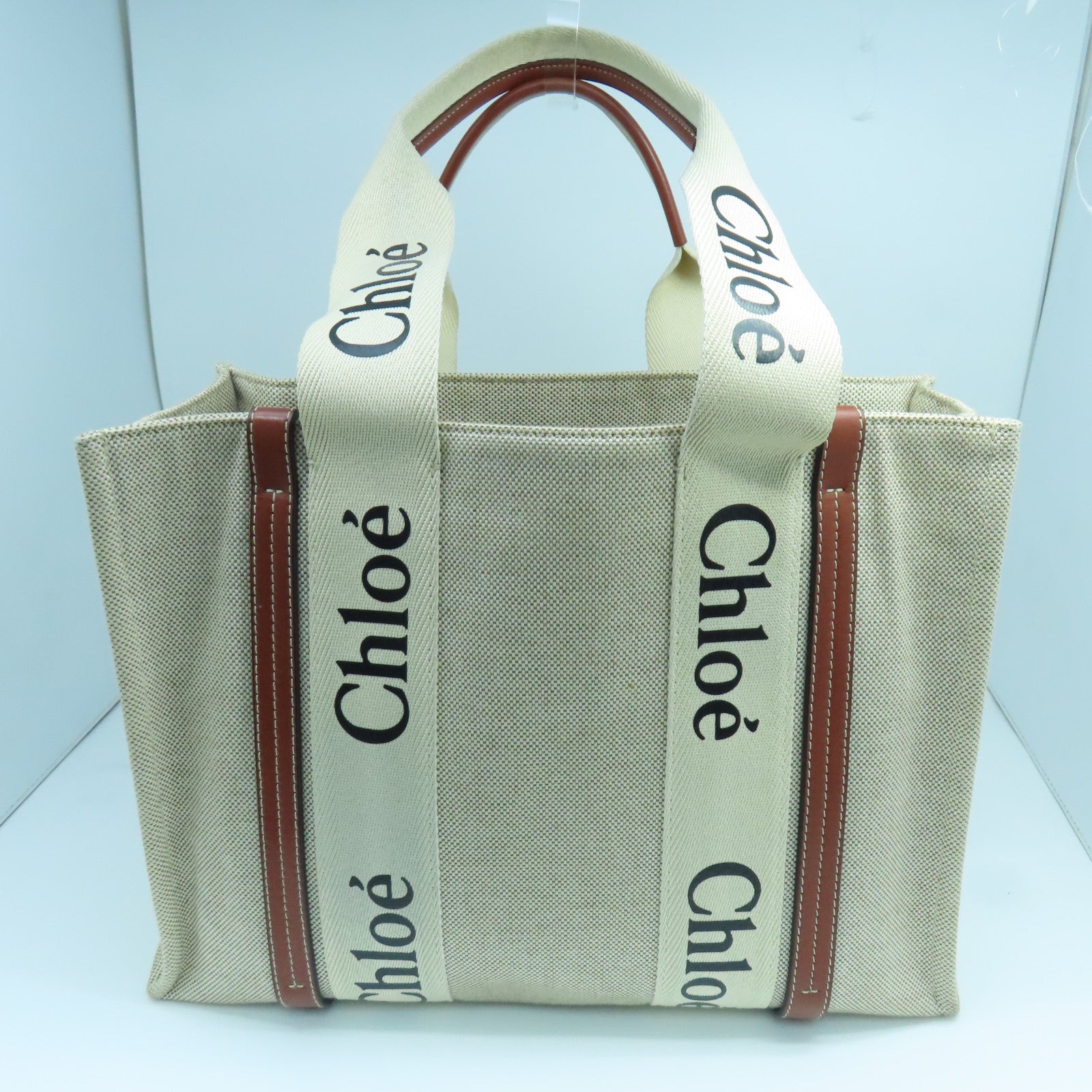 Chloe 帆布Medium Woody Tote Bag手挽袋白色/啡色
