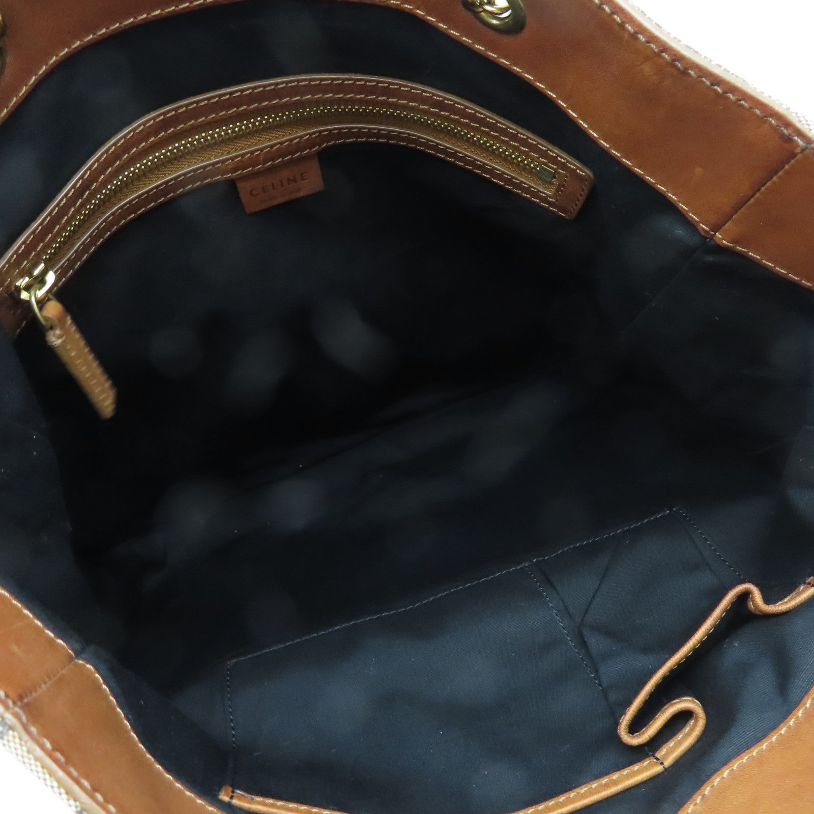 CELINE 帆布Shopper金扣鏈帶肩背袋啡色