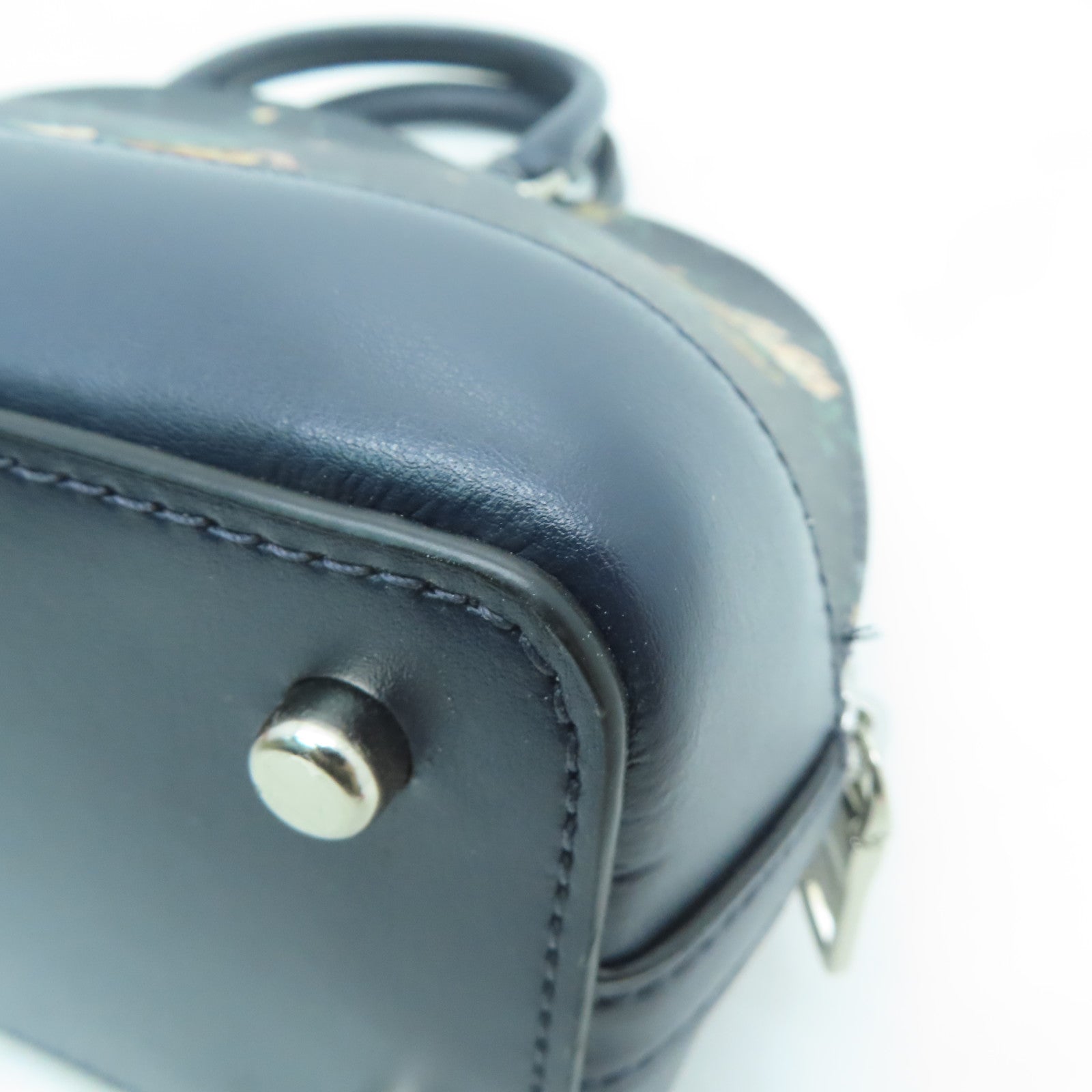 COACH 涂层帆布/牛皮皮革Shoulder Bag银扣手挽肩背两用袋深蓝色