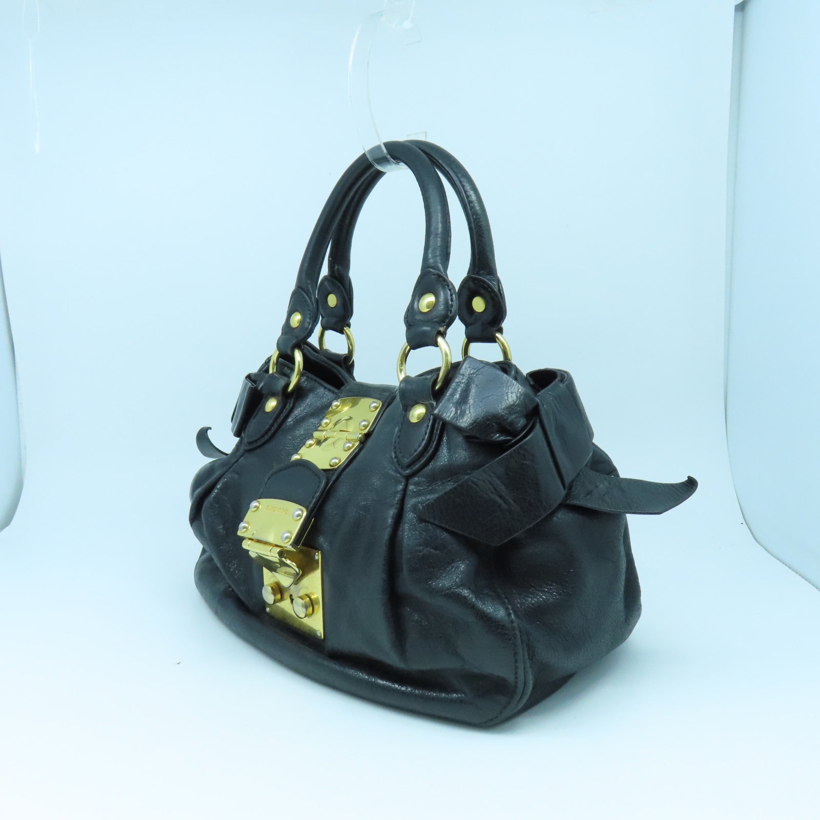 Miu Miu 牛皮皮革2way Shoulder Bag金扣手挽肩背兩用袋黑色