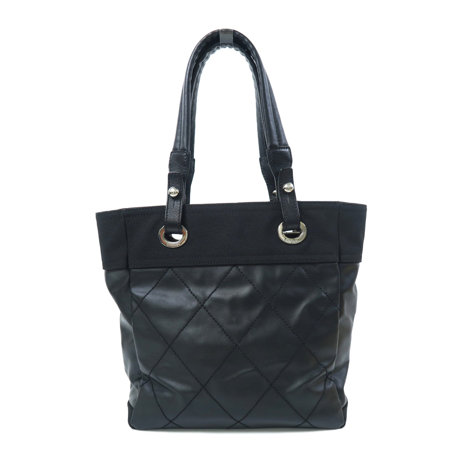 CHANEL 帆布Tote Bag銀扣手挽袋黑色