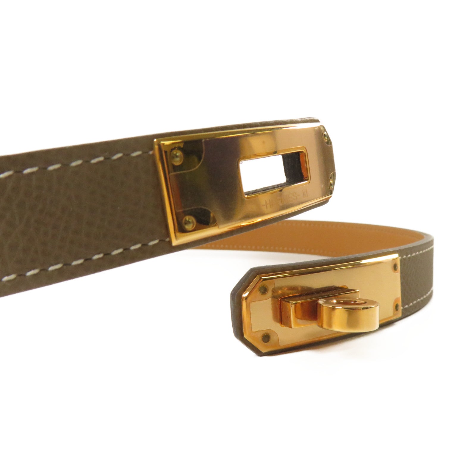 HERMES Epsom皮革Kelly Belt金扣皮帶Etoupe大象灰色